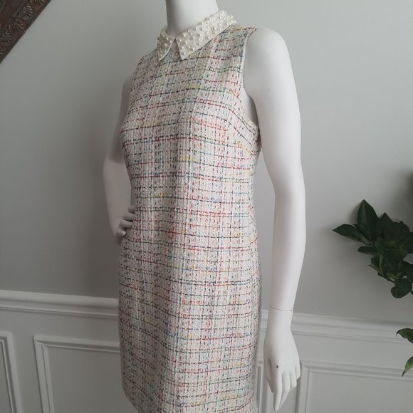 Vintage Tweed Sleeveless Dress with Pearl Collar - Picture 2 of 3